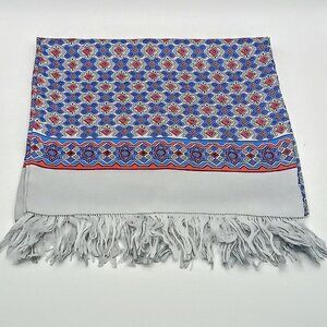 Pearl Hand-Printed Fringed Oblong 100% Silk Scarf